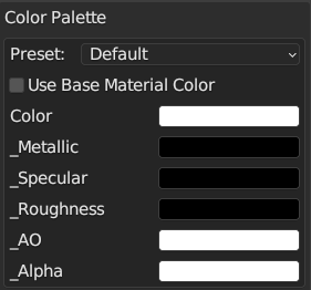 Color Attribute Creator palette in Blender.