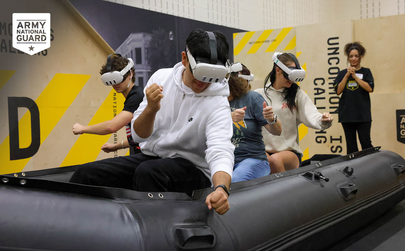 Students wearing headsets during the Disasterville mixed-reality experience.