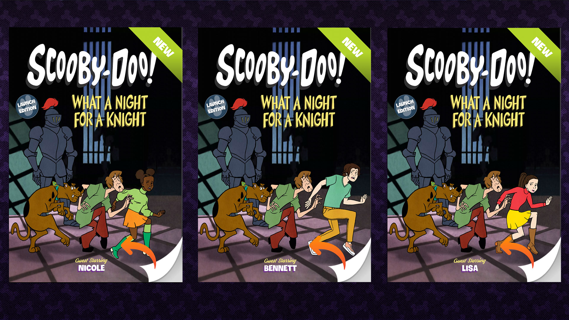 Custom Scooby-Doo book products made from configured characters.